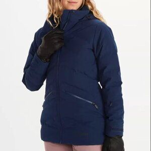 Marmot Women Val D'Sere Ski Jacket 700 Fill Down Arctic Navy Hooded L MSRP $295
